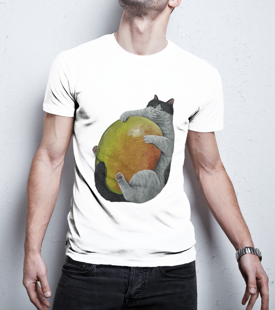 Cat Hugging Giant Mango Fruit T-Shirt