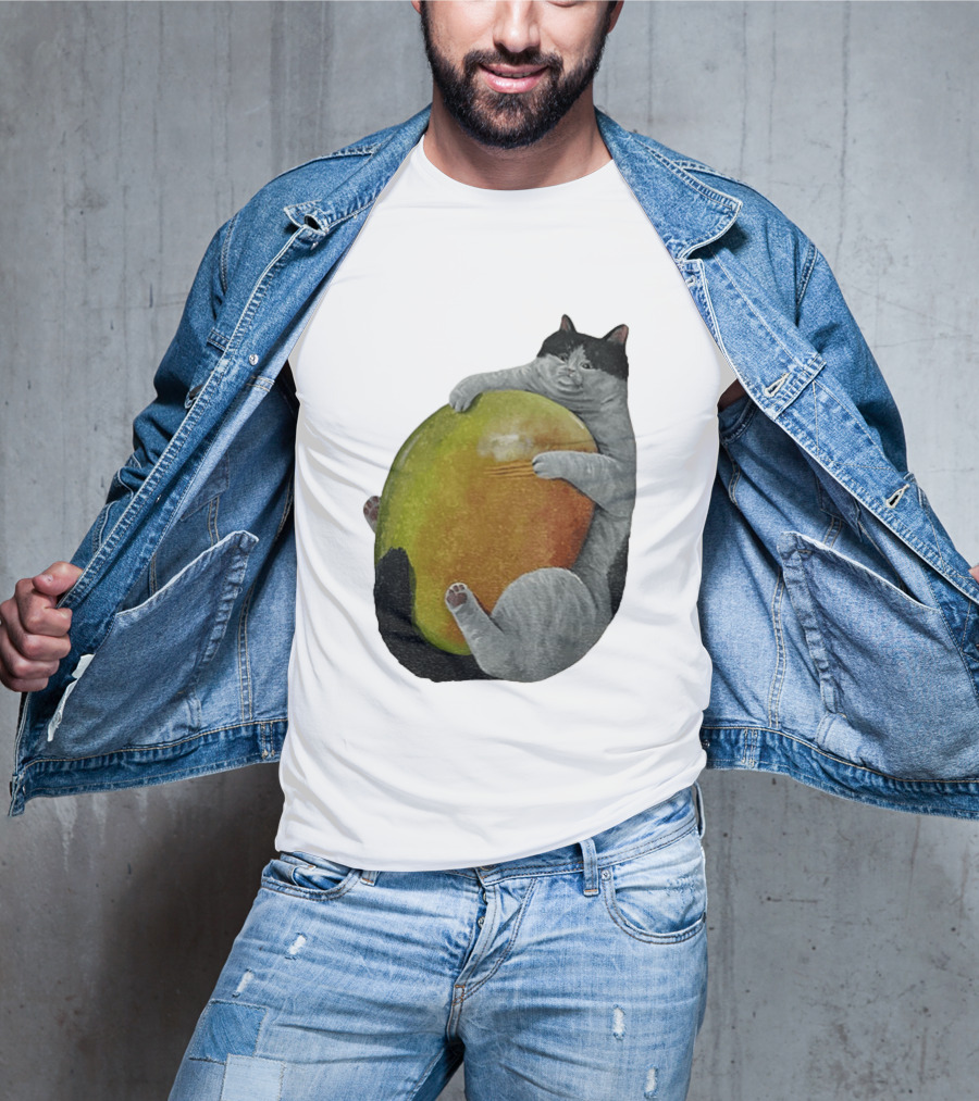 Cat Hugging Giant Mango Fruit T-Shirt