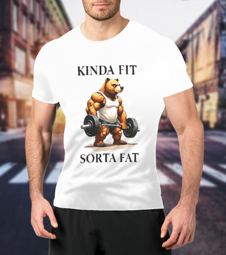 Kinda Fit Sorta Fat Bear Lifting Weights T-Shirt