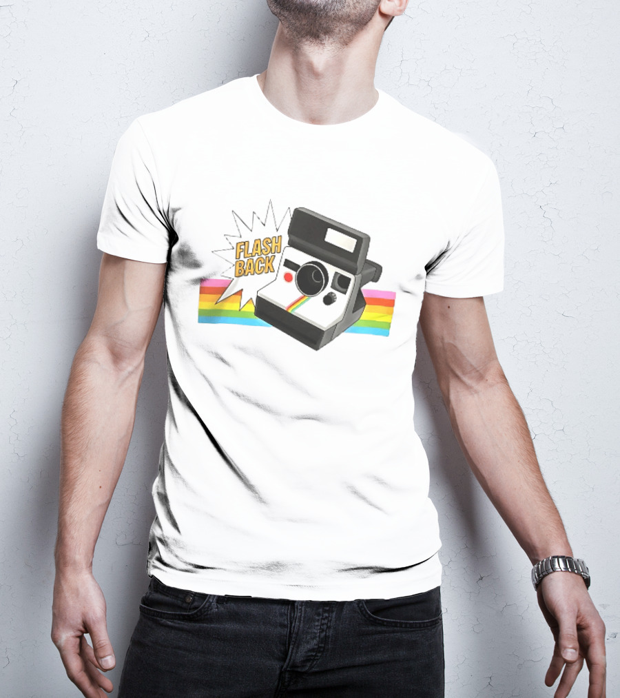 Flash Back Instant Camera Rainbow Stripe Starburst T-Shirt