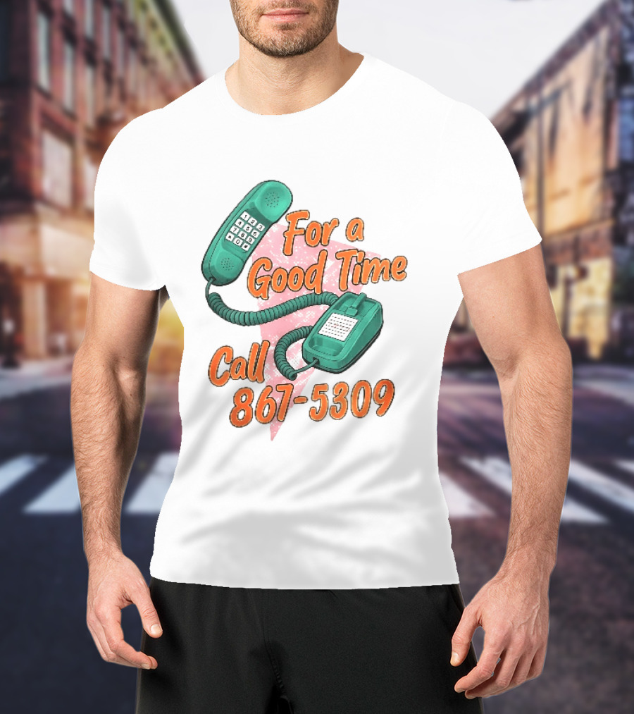 For A Good Time Call 867 5309 Teal Telephone Pink Triangle T-Shirt