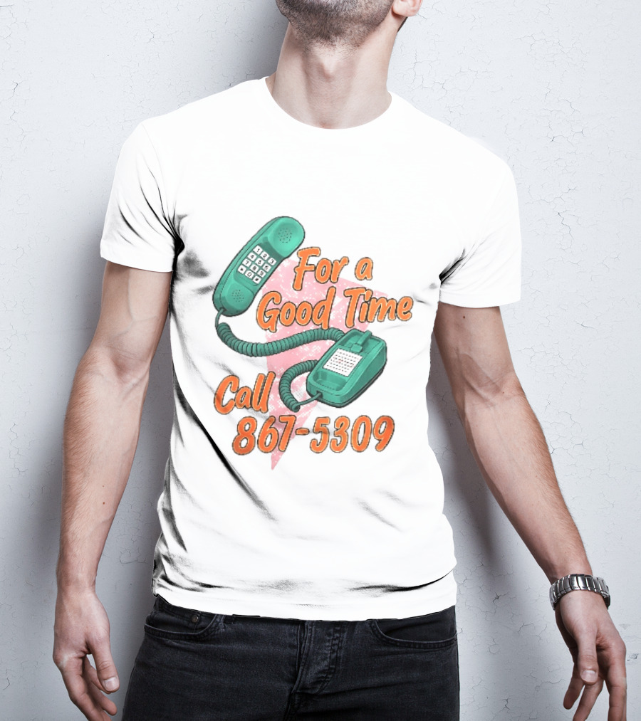 For A Good Time Call 867 5309 Teal Telephone Pink Triangle T-Shirt
