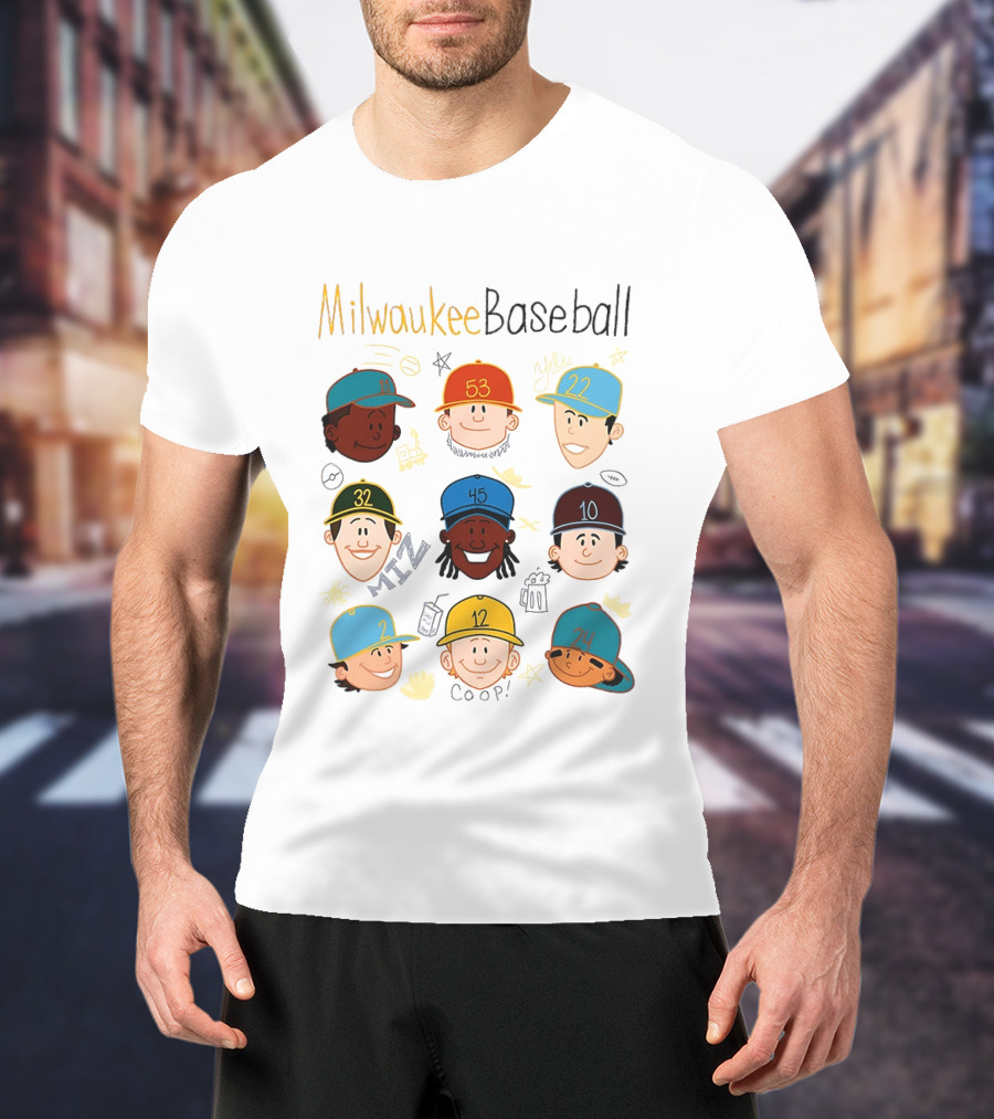 Milwaukee Baseball Players Cartoon Faces Yeli Coop Miz T-Shirt