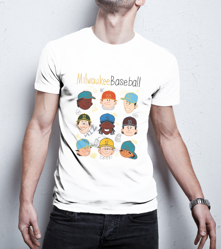 Milwaukee Baseball Players Cartoon Faces Yeli Coop Miz T-Shirt