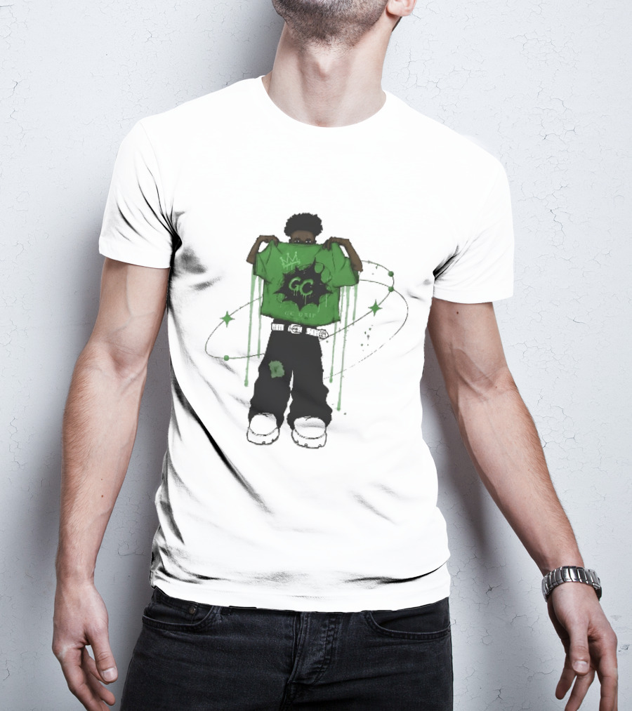 Gc Drip Cartoon Character Holding Green Clothing With Crown And Stars T-Shirt