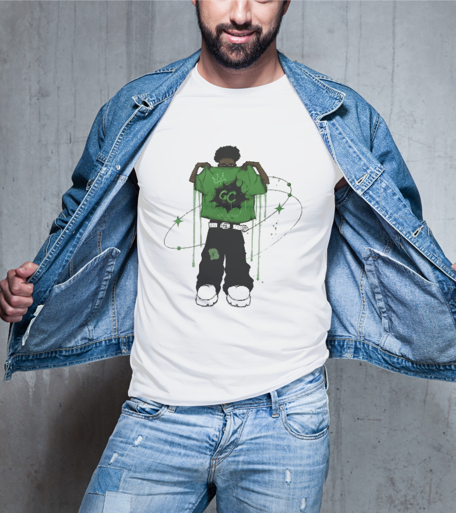 Gc Drip Cartoon Character Holding Green Clothing With Crown And Stars T-Shirt