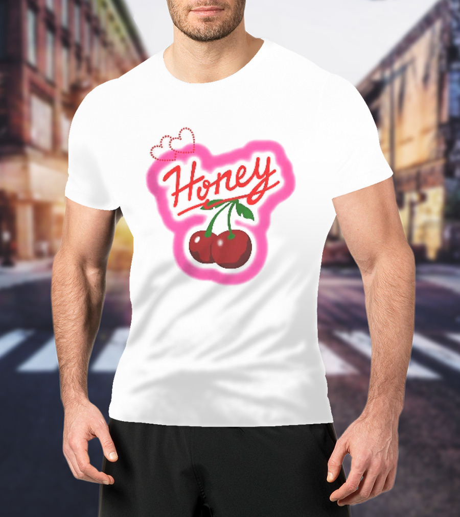 Honey Red Cherries Neon Heart T-Shirt