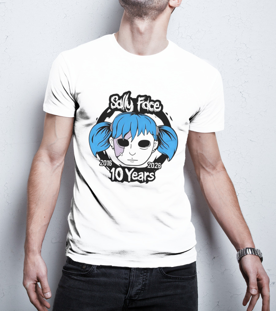 Sally Face 10 Years Anniversary 2016 2026 Blue Hair Mask Face T-Shirt