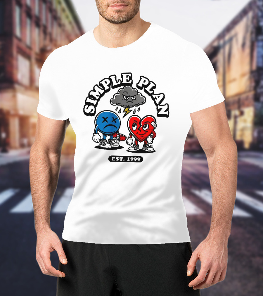 Simple Plan Est 1999 Sad Face Broken Heart Storm Cloud T-Shirt