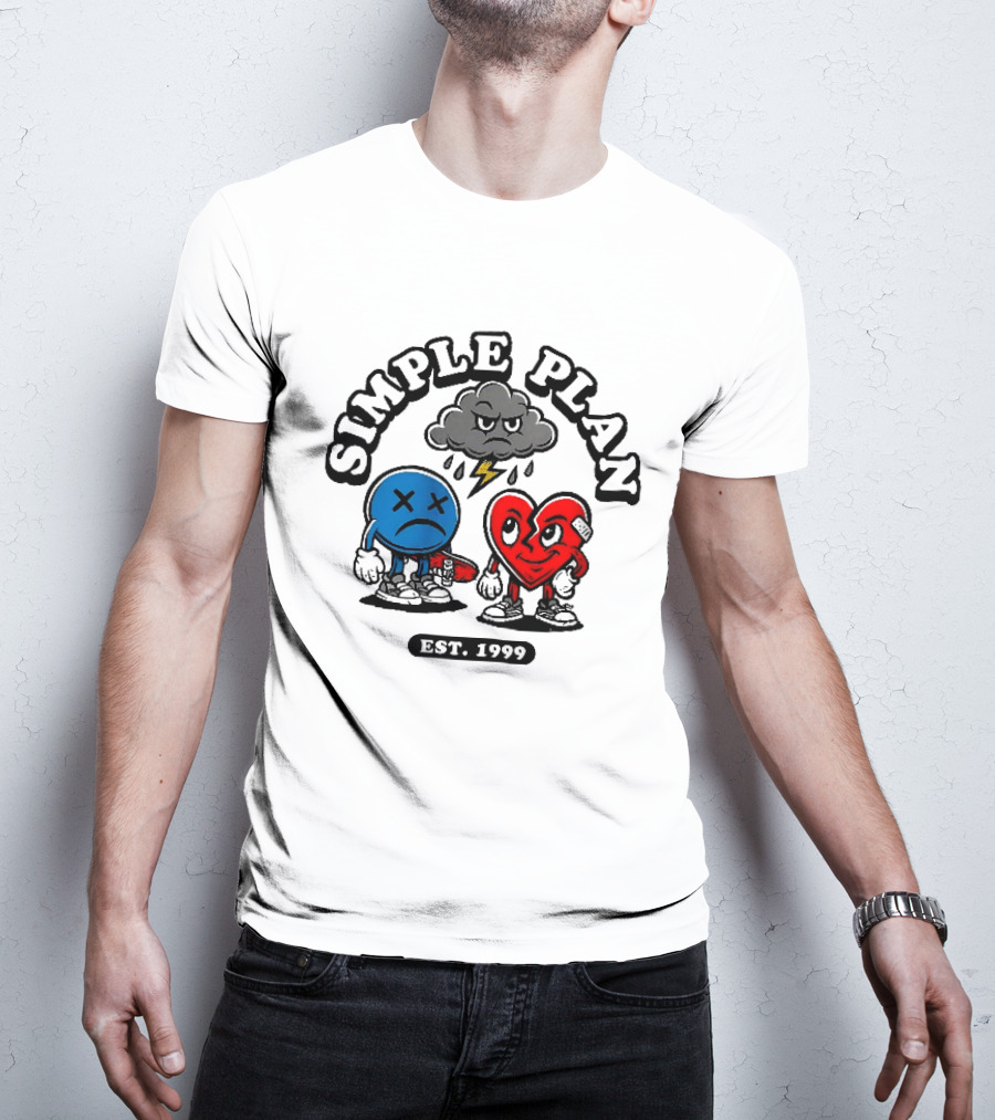Simple Plan Est 1999 Sad Face Broken Heart Storm Cloud T-Shirt