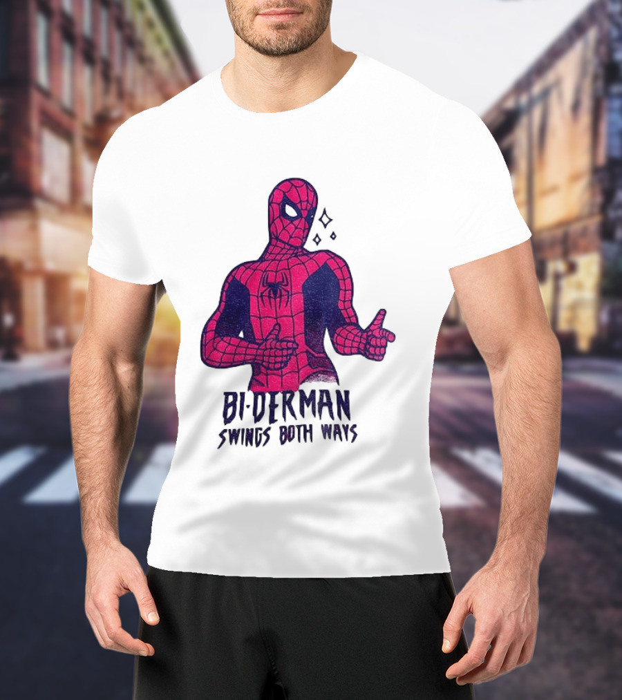 Bi Derman Swings Both Ways Superhero Spiderman T-Shirt