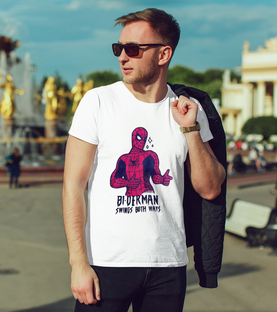 Bi Derman Swings Both Ways Superhero Spiderman T-Shirt