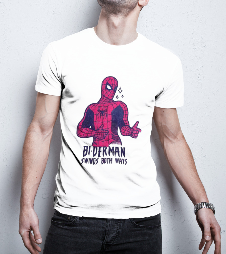 Bi Derman Swings Both Ways Superhero Spiderman T-Shirt