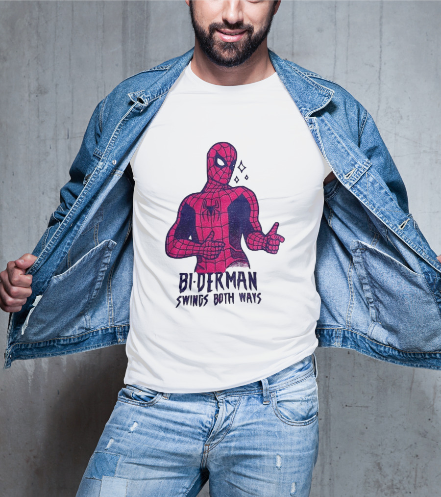 Bi Derman Swings Both Ways Superhero Spiderman T-Shirt