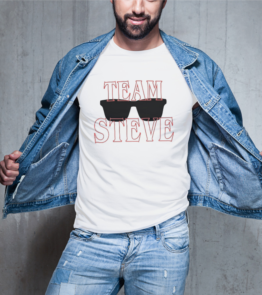 Team Steve Black Sunglasses Theme Red Letters T-Shirt