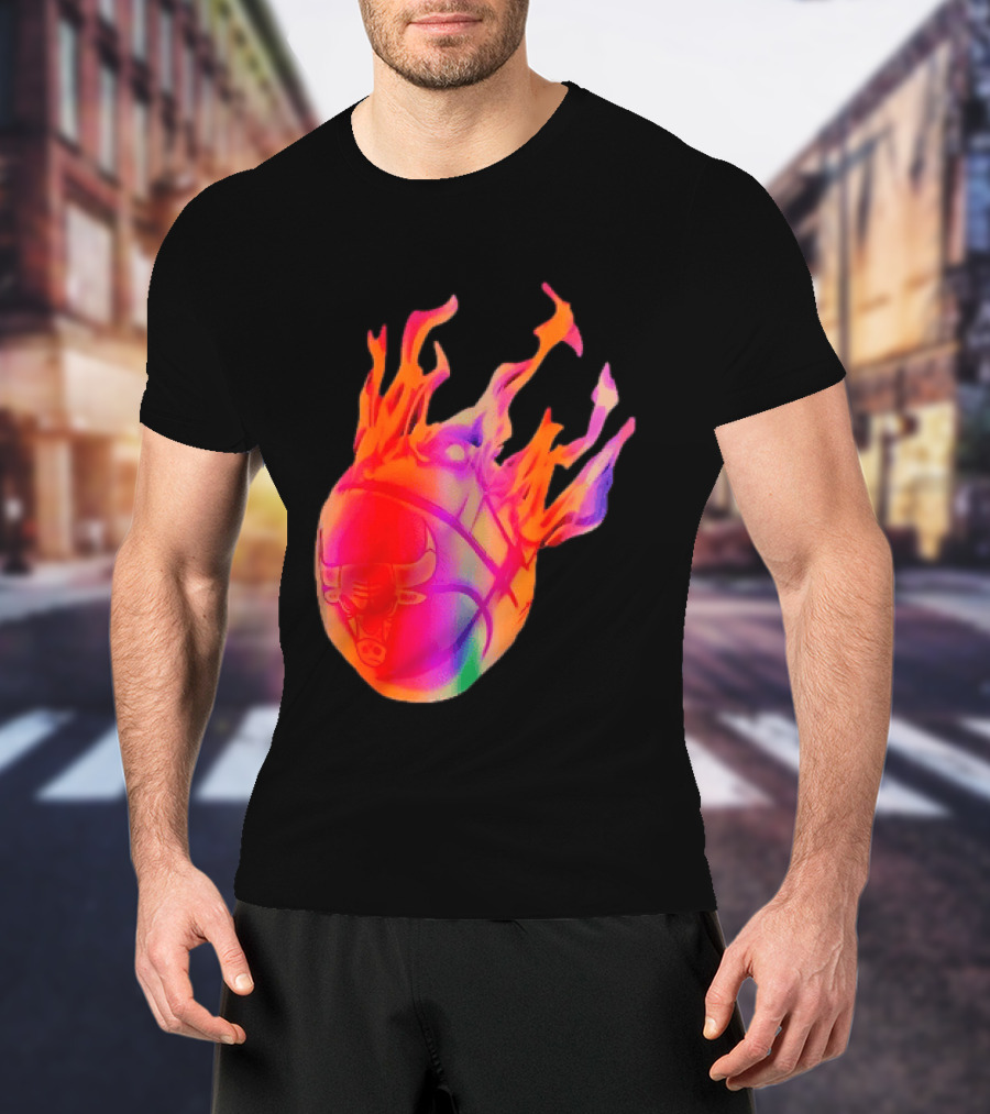 Chicago Bulls NBA Basketball Flaming Fireball NBA Fans Merchandise T-Shirt