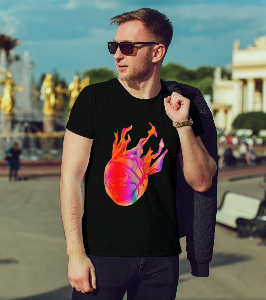 Chicago Bulls NBA Basketball Flaming Fireball NBA Fans Merchandise T-Shirt