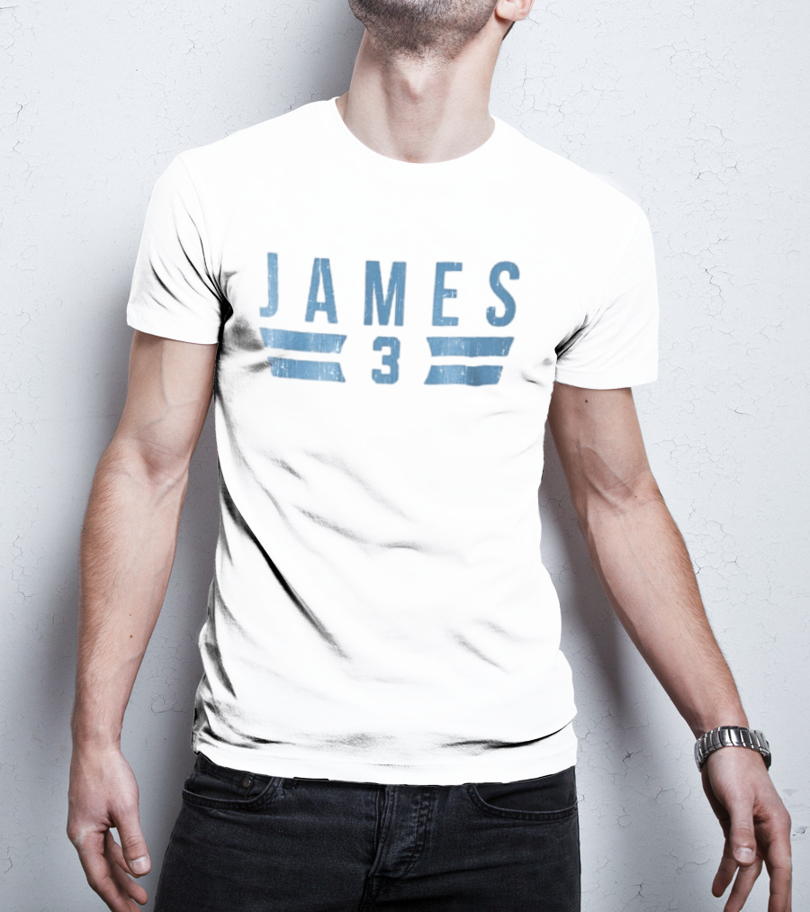 James 3 Light Blue Distressed Horizontal Stripes Jersey Number T-Shirt