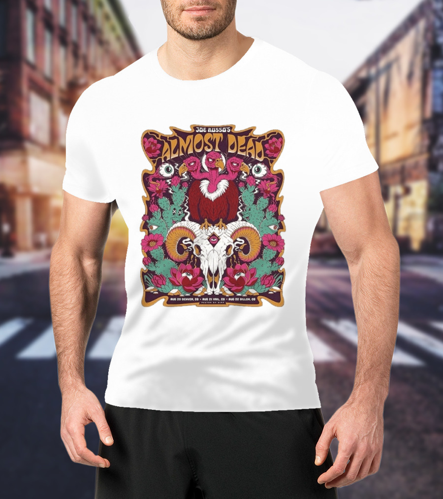 Joe Russo's Almost Dead Tour 2026 August 20 Denver August 21 Vail August 22 Dillon Vibrant Skull And Vulture Art Floral T-Shirt