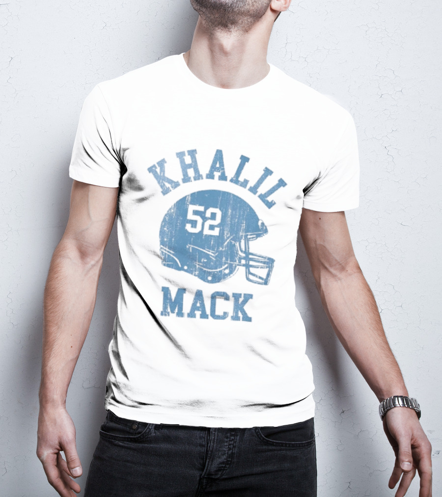 Khalil Mack 52 Distressed Powder Blue Football Helmet T-Shirt