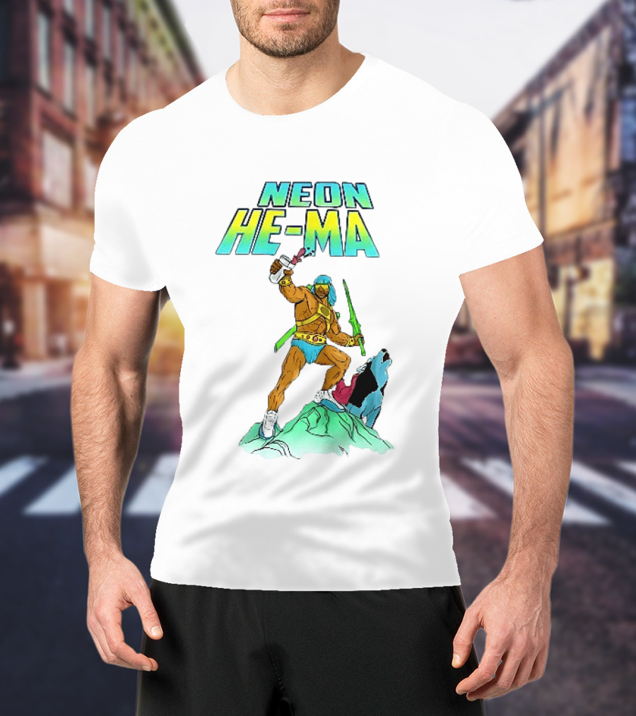 Neon He Ma Cartoon Warrior Action With Purple Drink Mountain Adventure T-Shirt