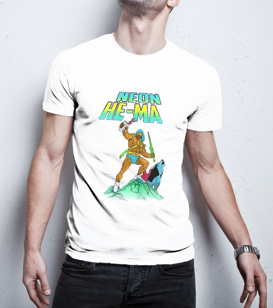 Neon He Ma Cartoon Warrior Action With Purple Drink Mountain Adventure T-Shirt