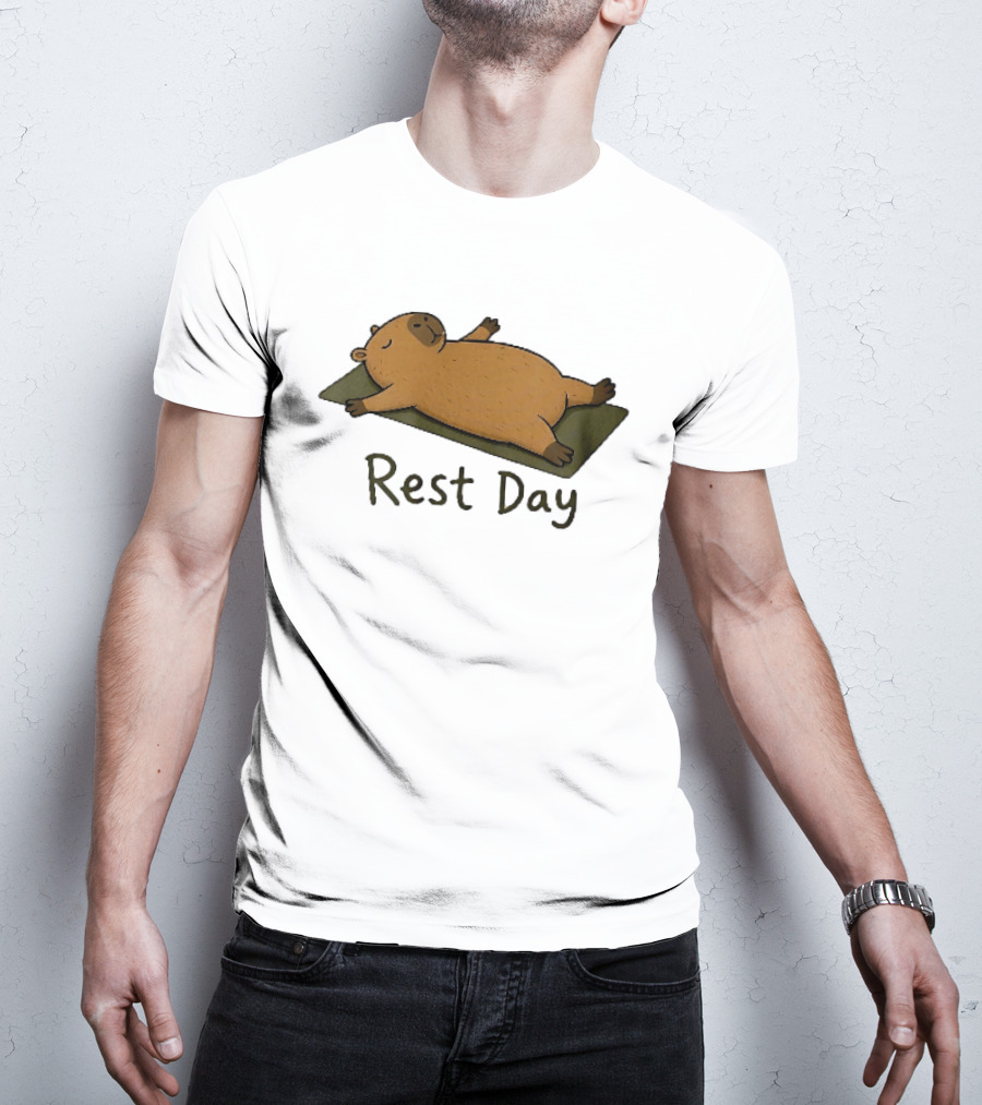 Rest Day Capybara Relaxing On Yoga Mat Cartoon T-Shirt