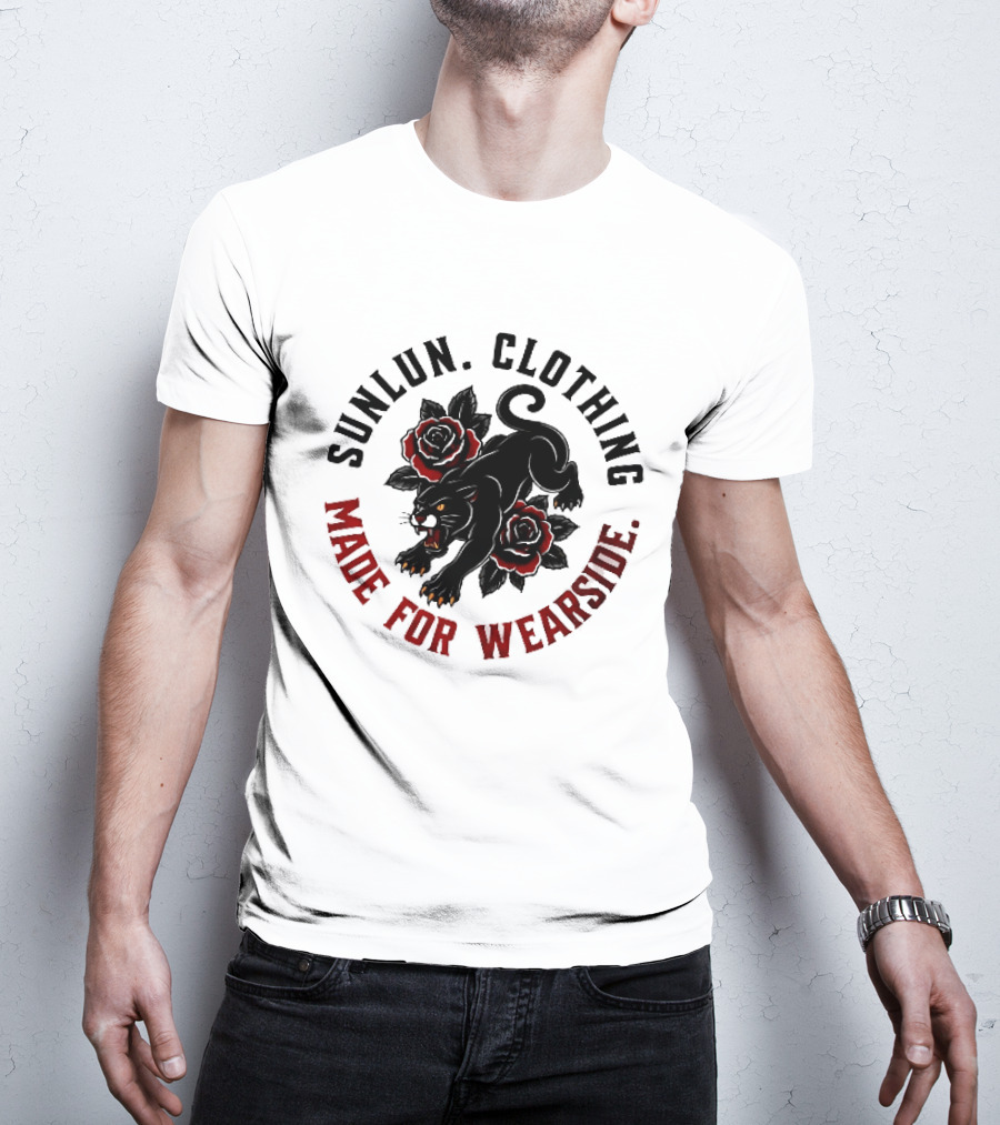 Sunlun Clothing Wearside Black Panther Red Roses Traditional Tattoo T-Shirt