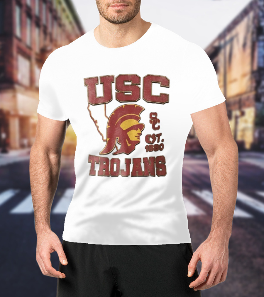 USC Trojans Est 1880 Helmet California State Map Sign T-Shirt