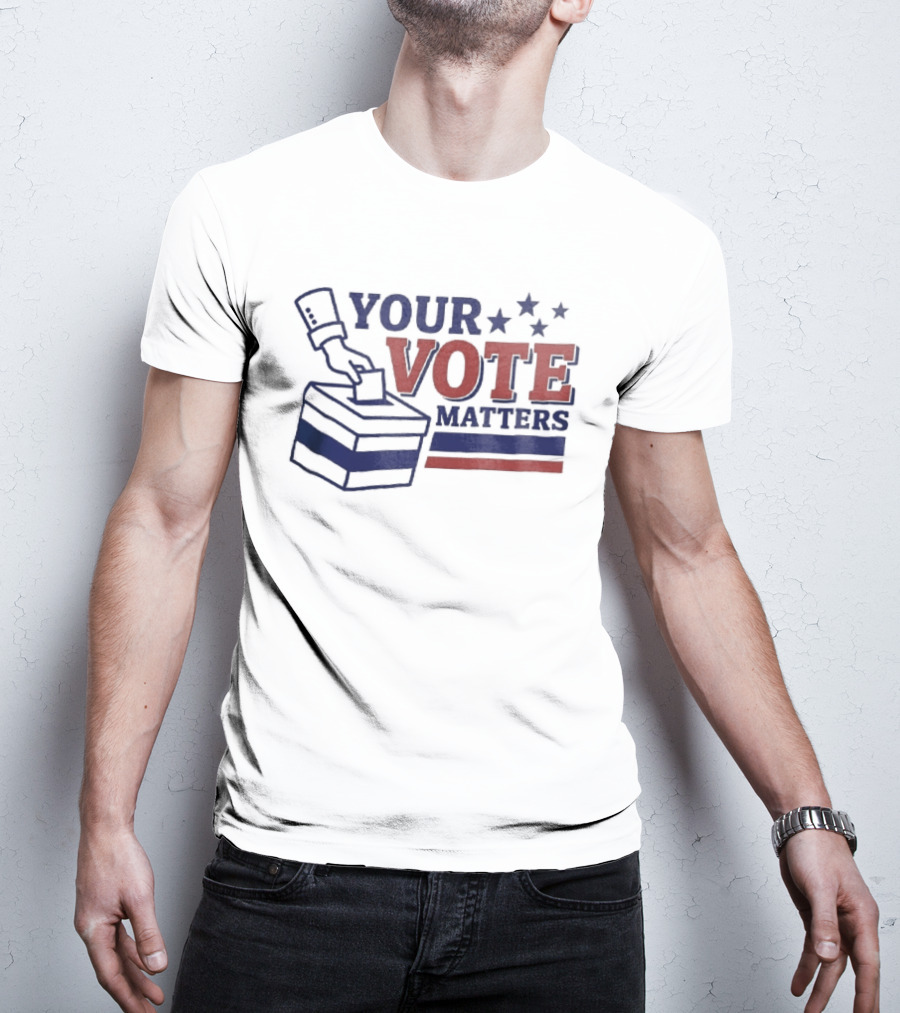 Your Vote Matters Hand Dropping Ballot Box Four Stars Red Blue Stripes T-Shirt