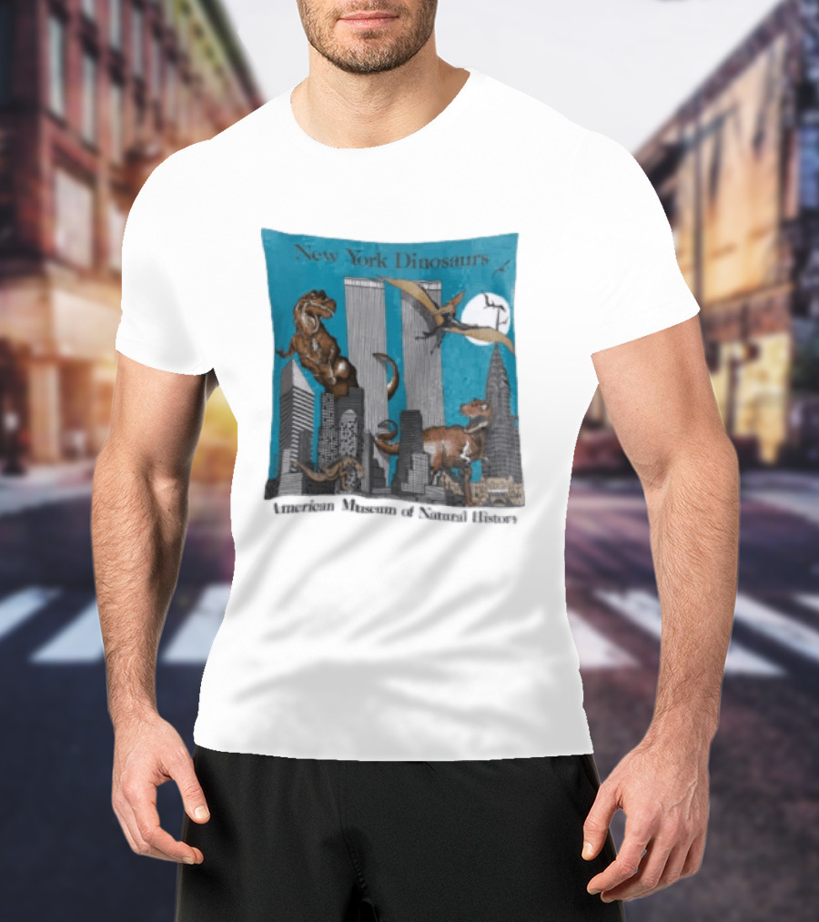 New York Dinosaurs American Museum Of Natural History Twin Towers Scene T-Shirt
