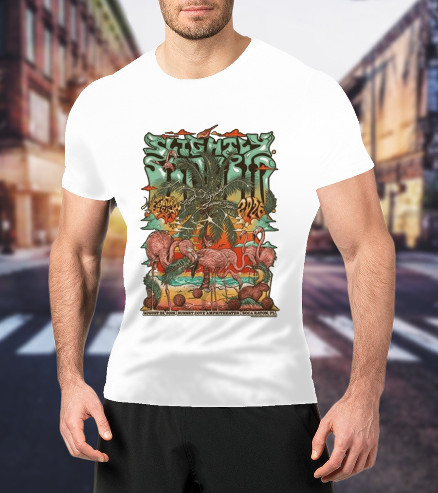 Slightly Stoopid August 22 2026 Ice Drippin Summer Tour Sunset Cove Amphitheater Boca Raton FL Flamingos Palms T-Shirt