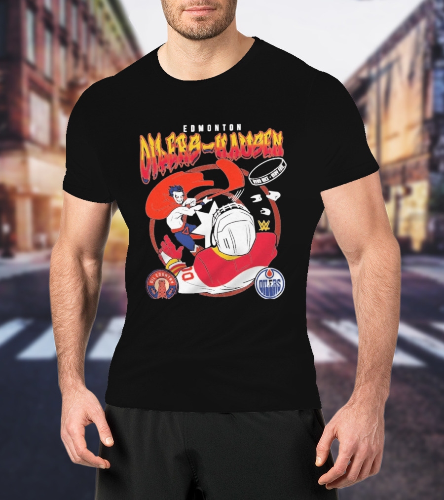 Edmonton Oilers Hausen Hockey Battle WWE Crossover NHL Collaboration T-Shirt