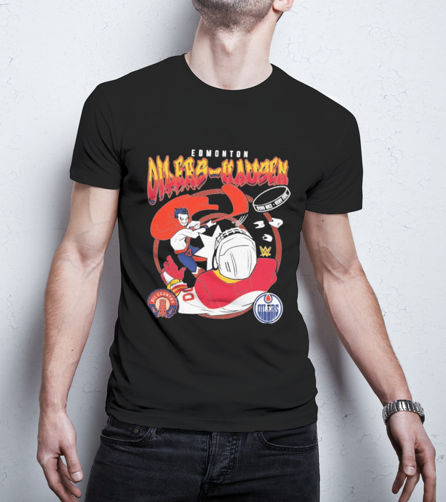 Edmonton Oilers Hausen Hockey Battle WWE Crossover NHL Collaboration T-Shirt