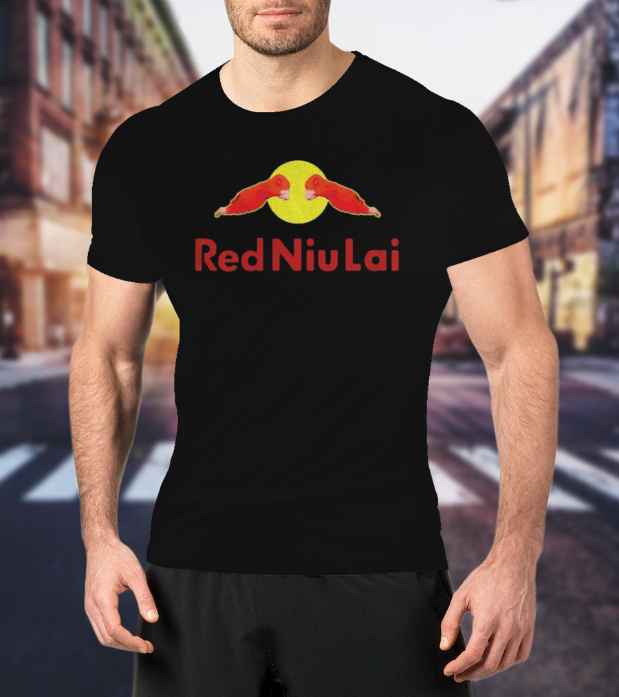 Red Bull Niu Lai Energy Drink Red Niu Lai Yellow Circle T-Shirt