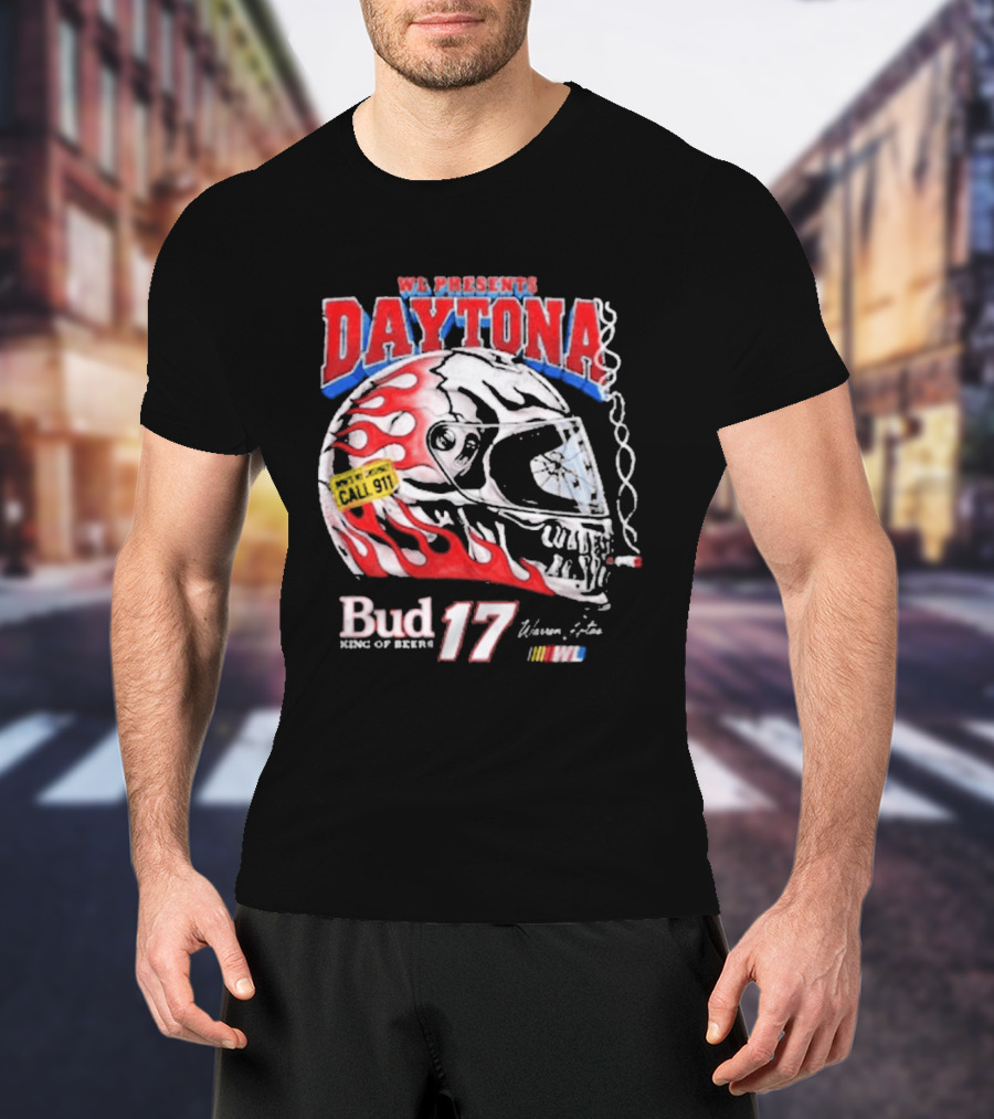 WL Present Daytona Bud King Of Beers 17 Racing Helmet Flame Design 2026 T-Shirt