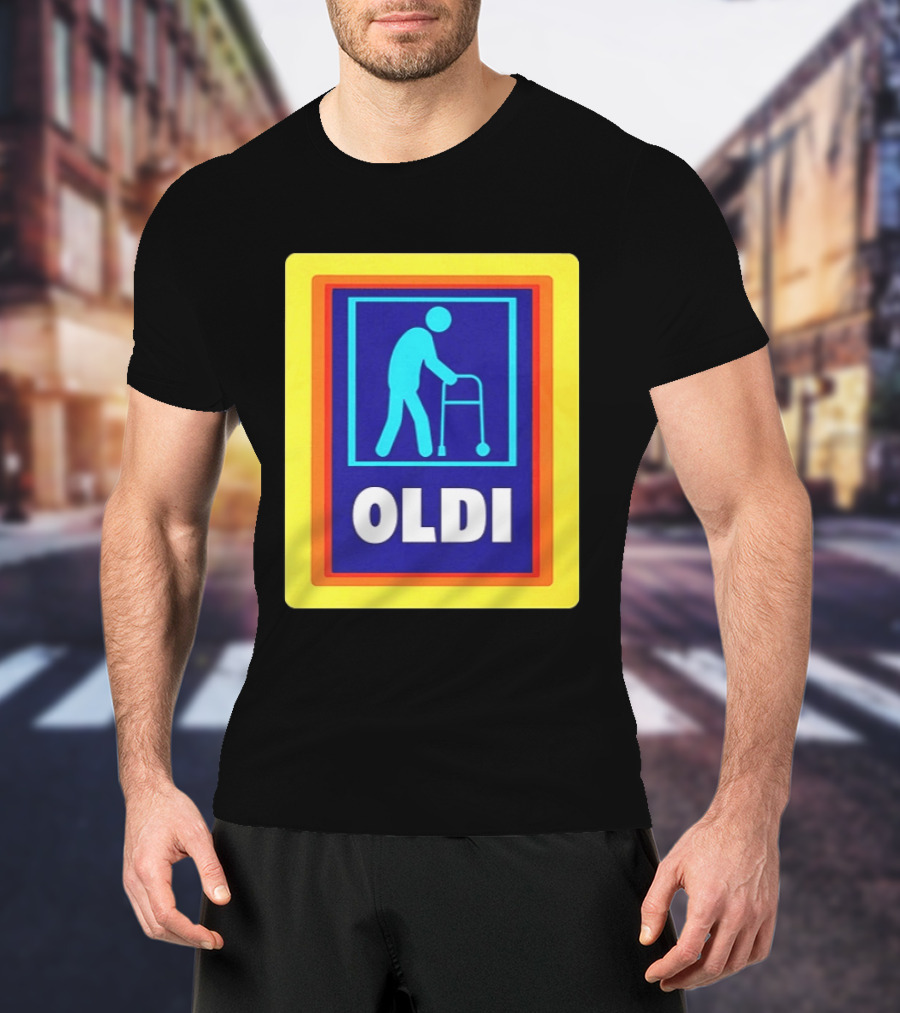 Oldi Elderly Walker Parody Aldi T-Shirt
