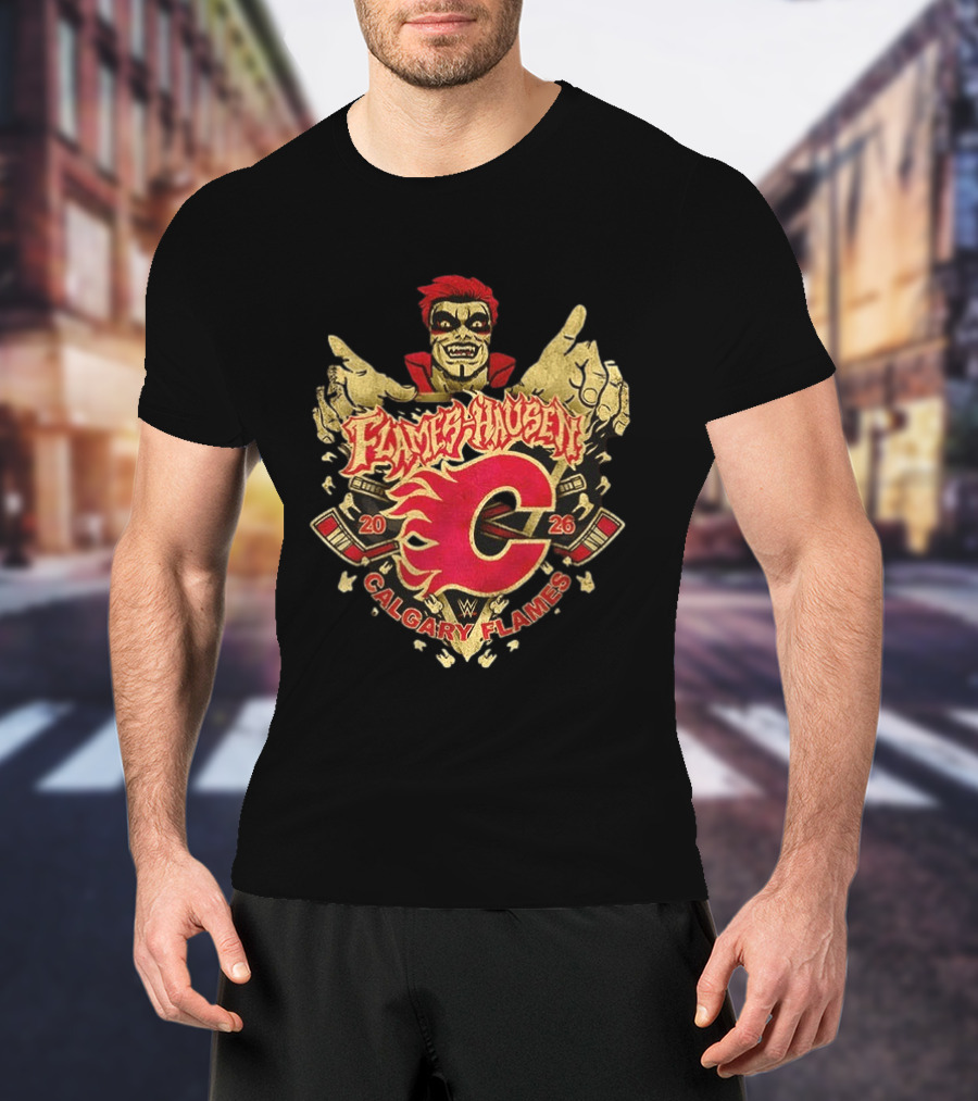Flamehausen Calgary Flames WWE 2026 Collaboration Danhausen Summer Tour T-Shirt