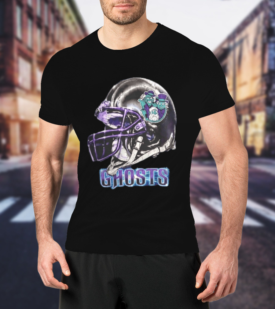 Ghosts Chrome Football Helmet Purple Facemask Haunted Mansion T-Shirt