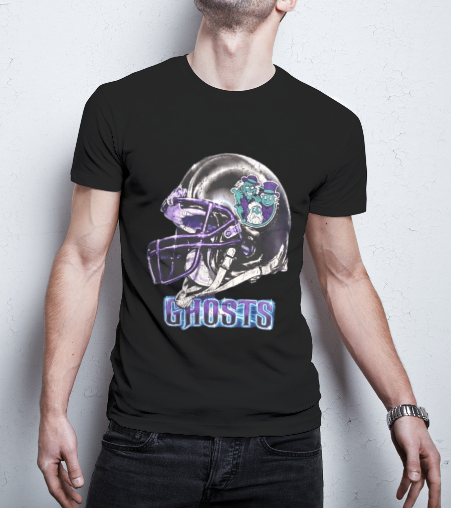 Ghosts Chrome Football Helmet Purple Facemask Haunted Mansion T-Shirt