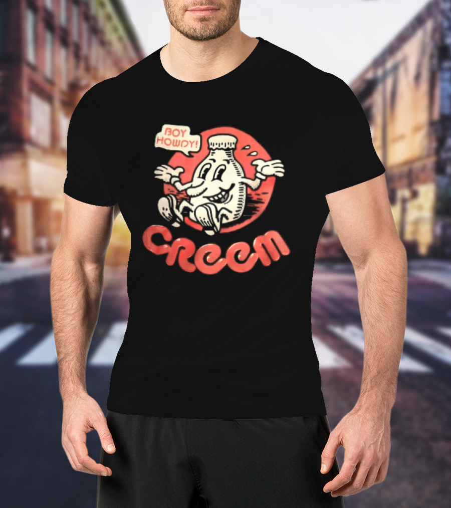 Creem Boy Howdy Milk Bottle Cartoon Red T-Shirt