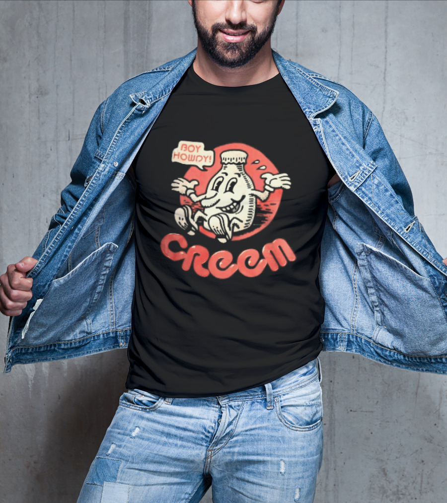 Creem Boy Howdy Milk Bottle Cartoon Red T-Shirt