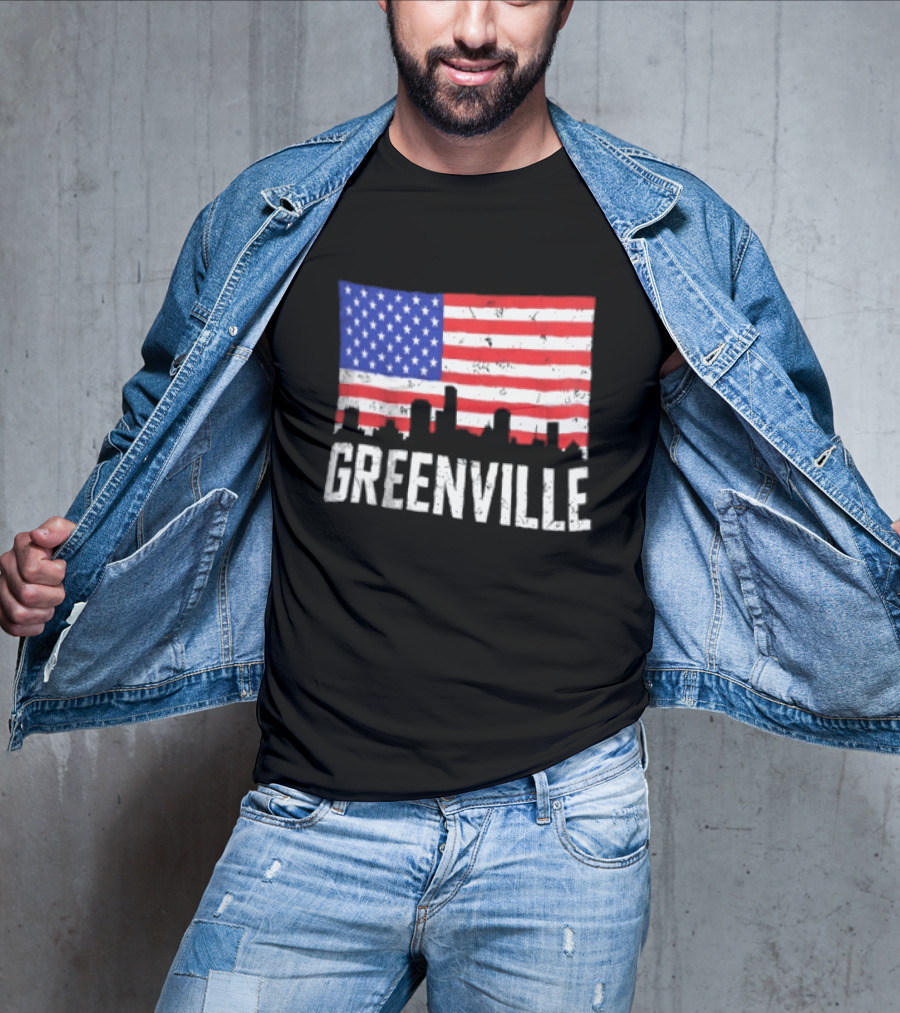 Greenville Skyline American Flag Cityscape T-Shirt