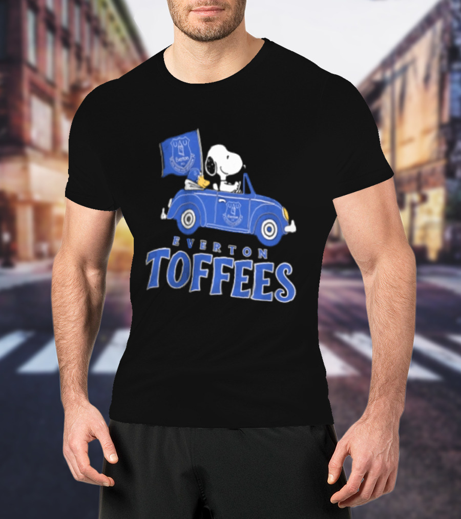 Everton Toffees Snoopy And Woodstock Driving With Flag T-Shirt