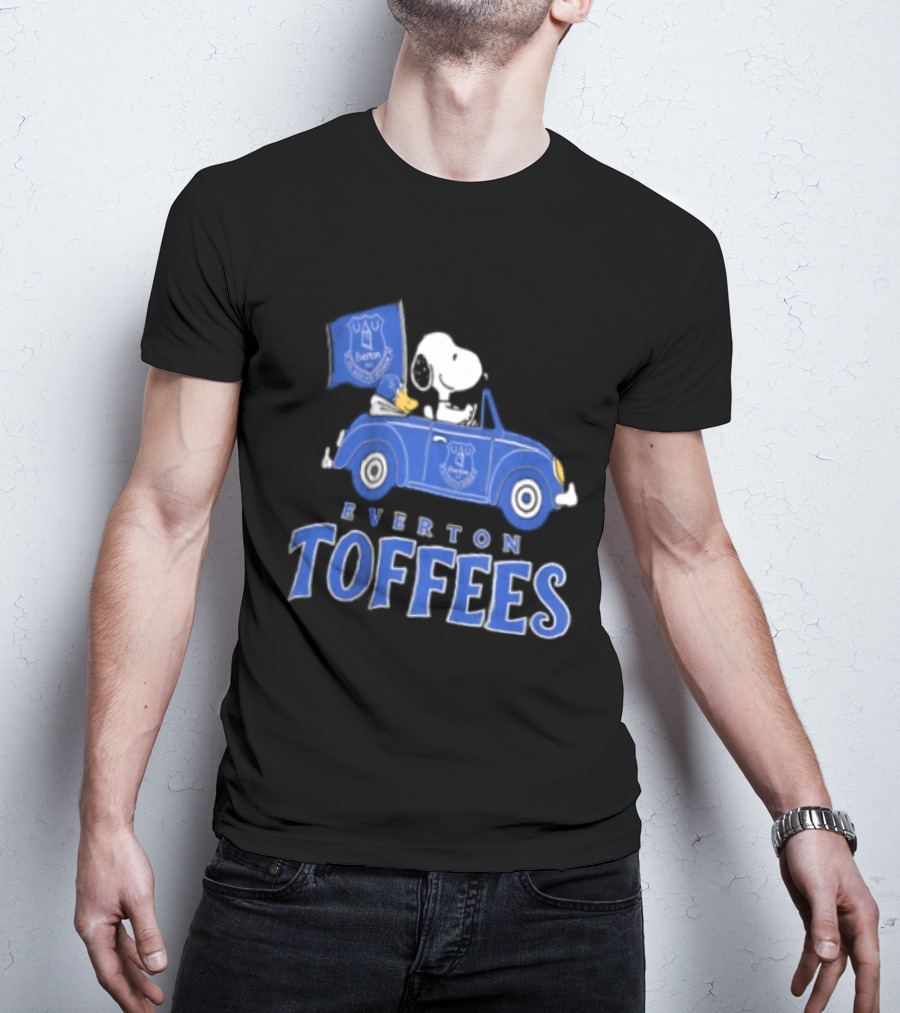Everton Toffees Snoopy And Woodstock Driving With Flag T-Shirt