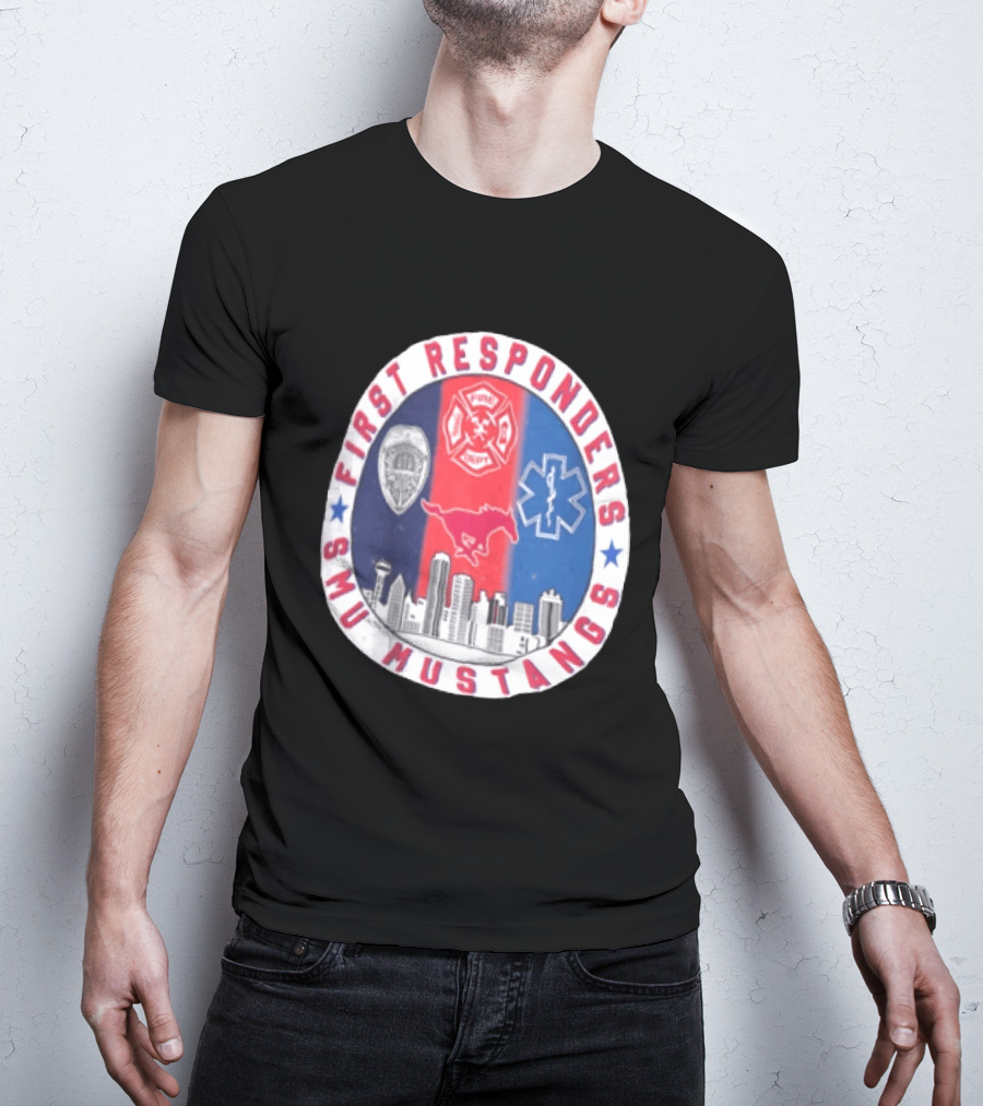 First Responders SMU Mustangs Emergency Services Tribute Skyline T-Shirt