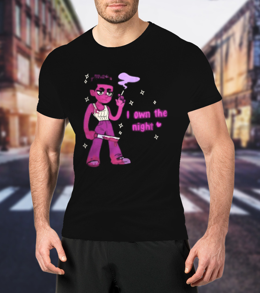 I Own The Night Pink Cartoon Character Holding Bloody Knife Smoking T-Shirt