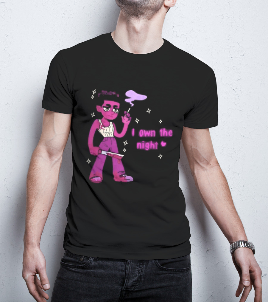 I Own The Night Pink Cartoon Character Holding Bloody Knife Smoking T-Shirt