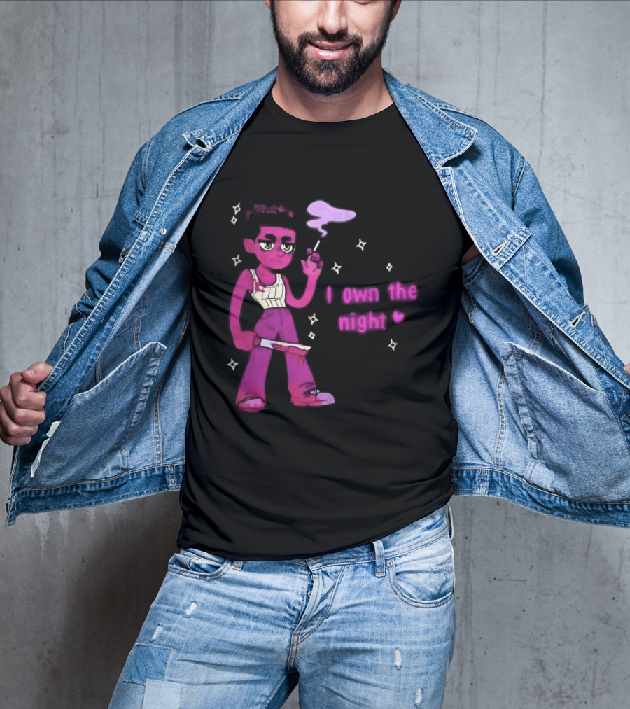 I Own The Night Pink Cartoon Character Holding Bloody Knife Smoking T-Shirt