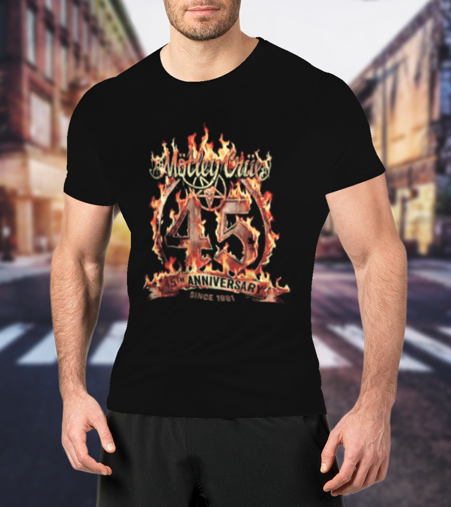 Mötley Crüe 45th Anniversary 1981 Music Band Flaming 45 T-Shirt